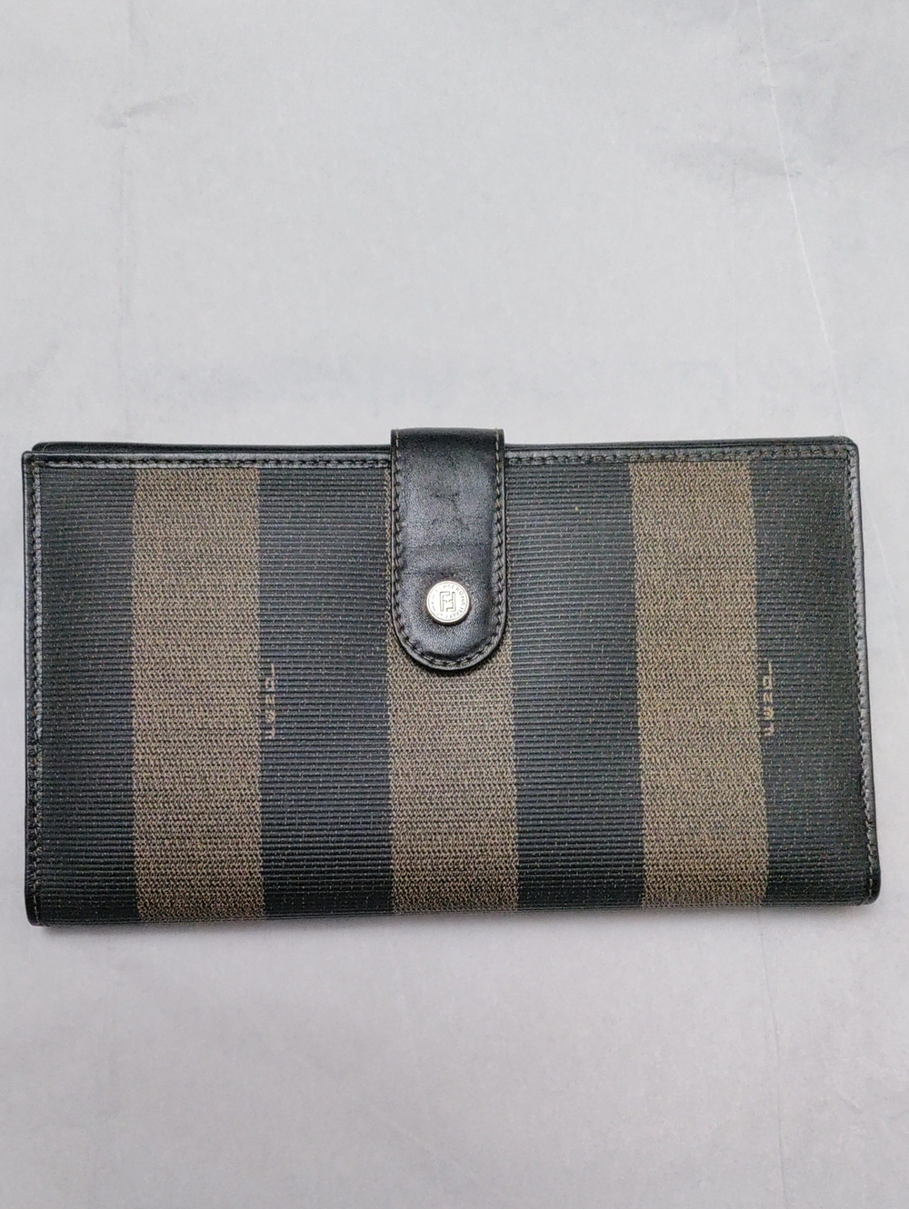 Fendi Striped Continental Wallet in Black and Brown